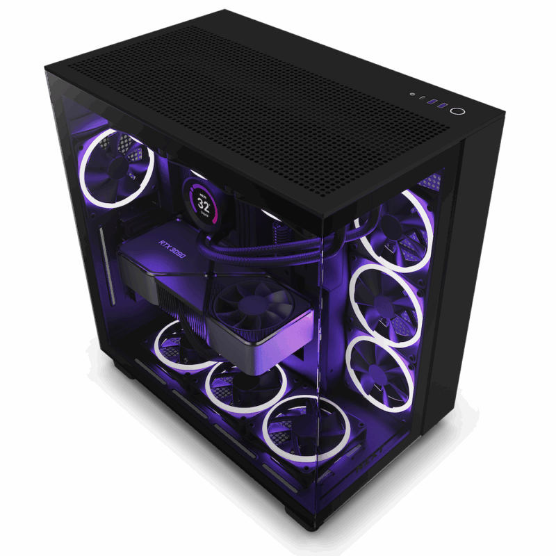 NZXT case H9 Flow/ 4x120mm fan / up to 10xfan / mesh top / glass / black