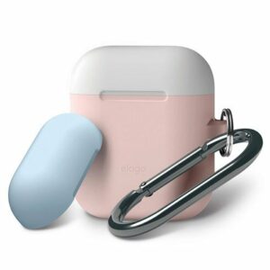 Elago Airpods Silicone Duo Hang Case - Pink/ White
