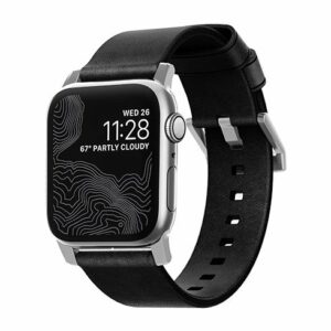 Nomad kožený remienok pre Apple Watch 42/44/45 mm - Modern Black/Silver Hardware