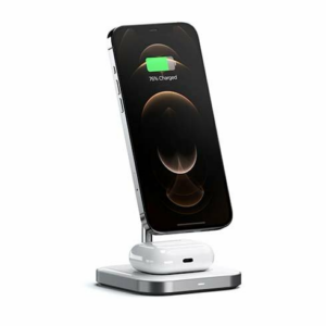Satechi 2-in-1 Magnetic Wireless Charging Stand - White Aluminium