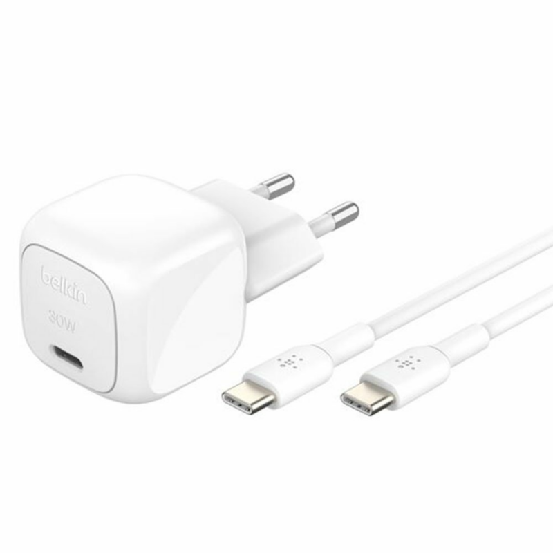 Belkin 30W PD 3.1 USB-C Wall Charger + USB-C/USB-C kábel 1m - White