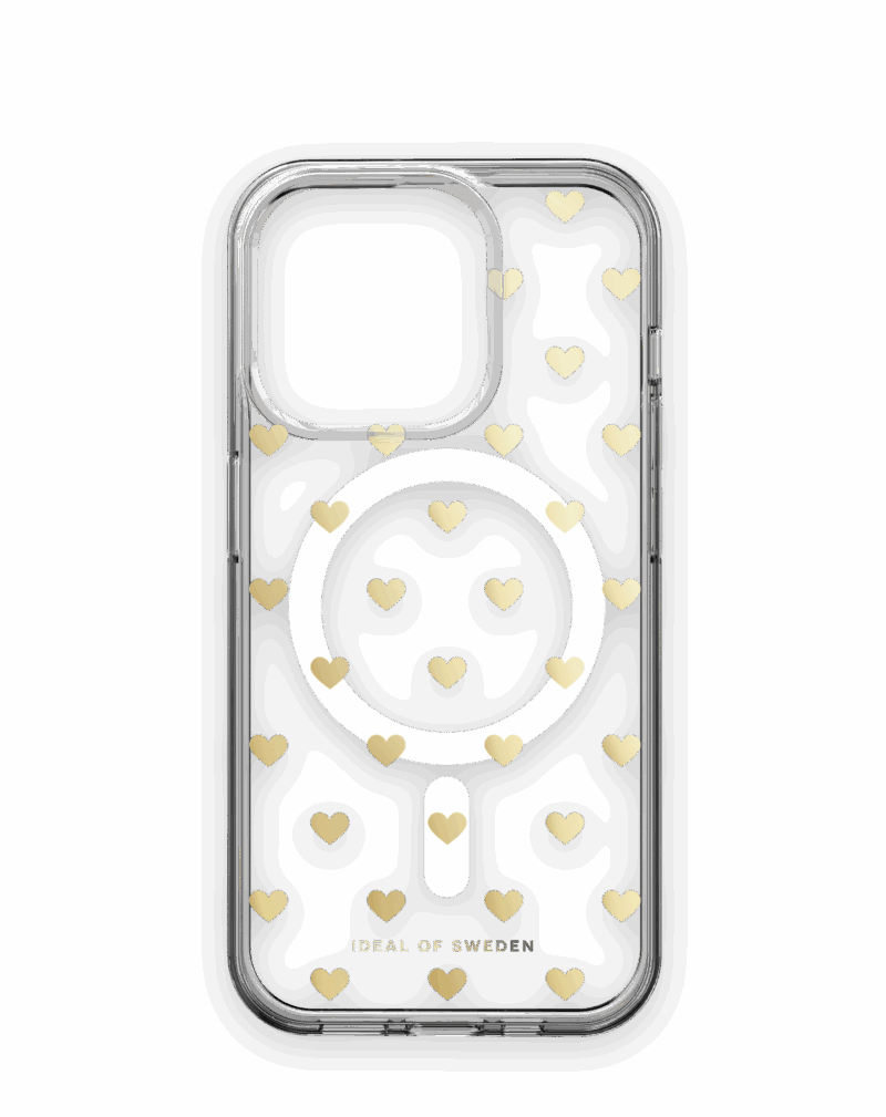 iDeal Fashion Clear Case MagSafe iPhone 15 Pro Golden Hearts