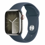 Apple Watch Series 9 GPS + Cellular 45mm Silver Stainless Steel Case with Storm Blue Sport Band - M/L