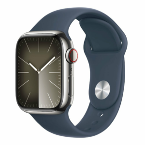Apple Watch Series 9 GPS + Cellular 45mm Silver Stainless Steel Case with Storm Blue Sport Band - M/L