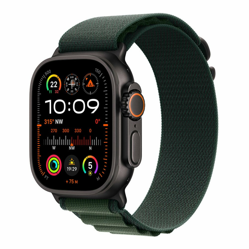 Apple Watch Ultra 2 GPS + Cellular 49mm Black Titanium Case with Dark Green Alpine Loop - Large