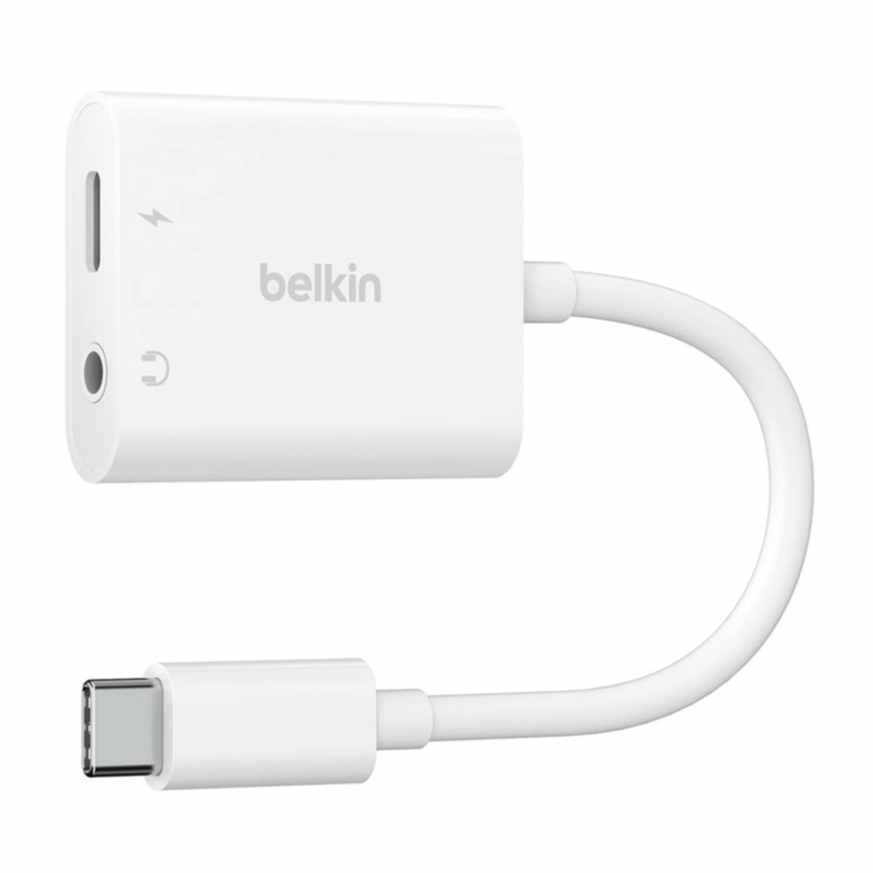 Belkin RockStar 3.5mm Audio + USB-C Charge Adapter - Whte