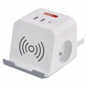 EMOS Predlžovací kábel - kocka 2 m / 2 zásuvky / biely / 2×USB-A + 1×USB-C+Qi / 1
