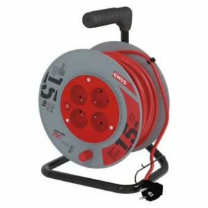 EMOS Predlžovací kábel na bubne 15 m / 4 zásuvky / červený / PVC / 230 V / 1 mm2