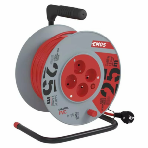 EMOS Predlžovací kábel na bubne 25 m / 4 zásuvky / červený / PVC / 230 V / 1