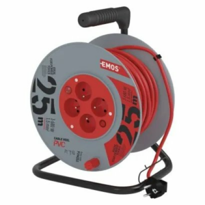 EMOS Predlžovací kábel na bubne 25 m / 4 zásuvky / s vypínačom / červený / PVC / 230V / 1