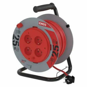 EMOS Predlžovací kábel na bubne 25 m / 4 zásuvky / červený / PVC / 230 V / 1