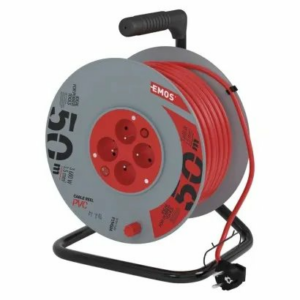 EMOS Predlžovací kábel na bubne 50 m / 4 zásuvky / s vypínačom / červený / PVC / 230V / 1